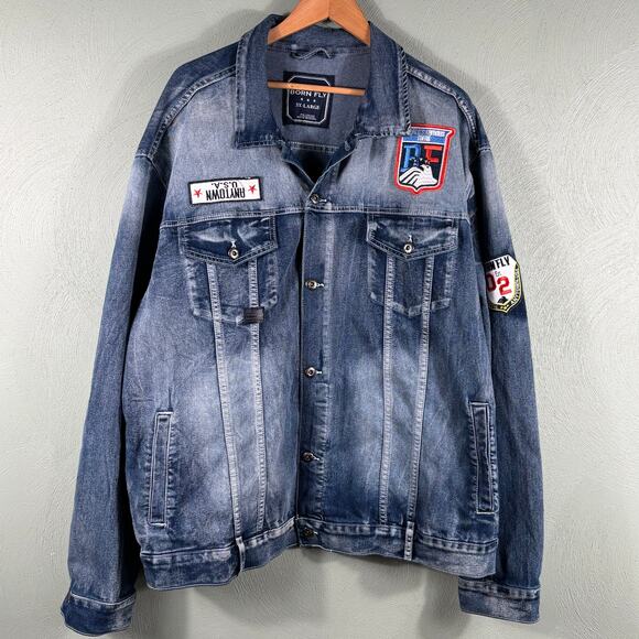 Born Fly Men's 3XL Embroidered Patchwork Aviator Heavy Long Sleeve Denim Jacket - Picture 9 of 10